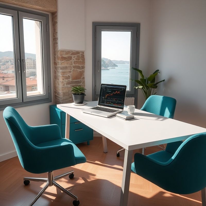 Minimalistički ured u Zadru s laptopom i teal detaljima